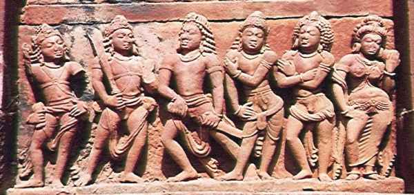 Draupadi with her five Pandava princes - heroes of the epic Mahabharata